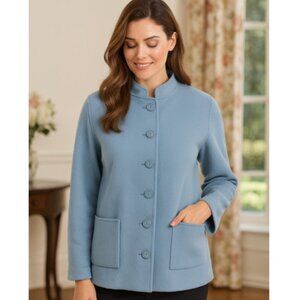 Carole Little Jacket Periwinkle Blue 100% Wool Button Front Pockets Size L